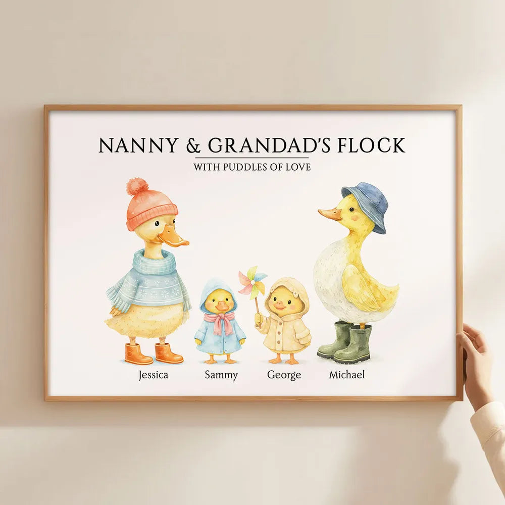 Personalized Family Duck Illustration Print for Grandparents - Cute Home Decor Poster or Canvas MagicInPrints