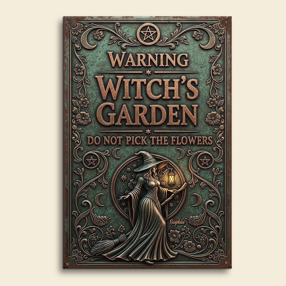 “Beware the Magic: Witch's Garden Personalized Metal Sign” - Custom Gift for Witch Lovers Metal Signs MagicInPrints