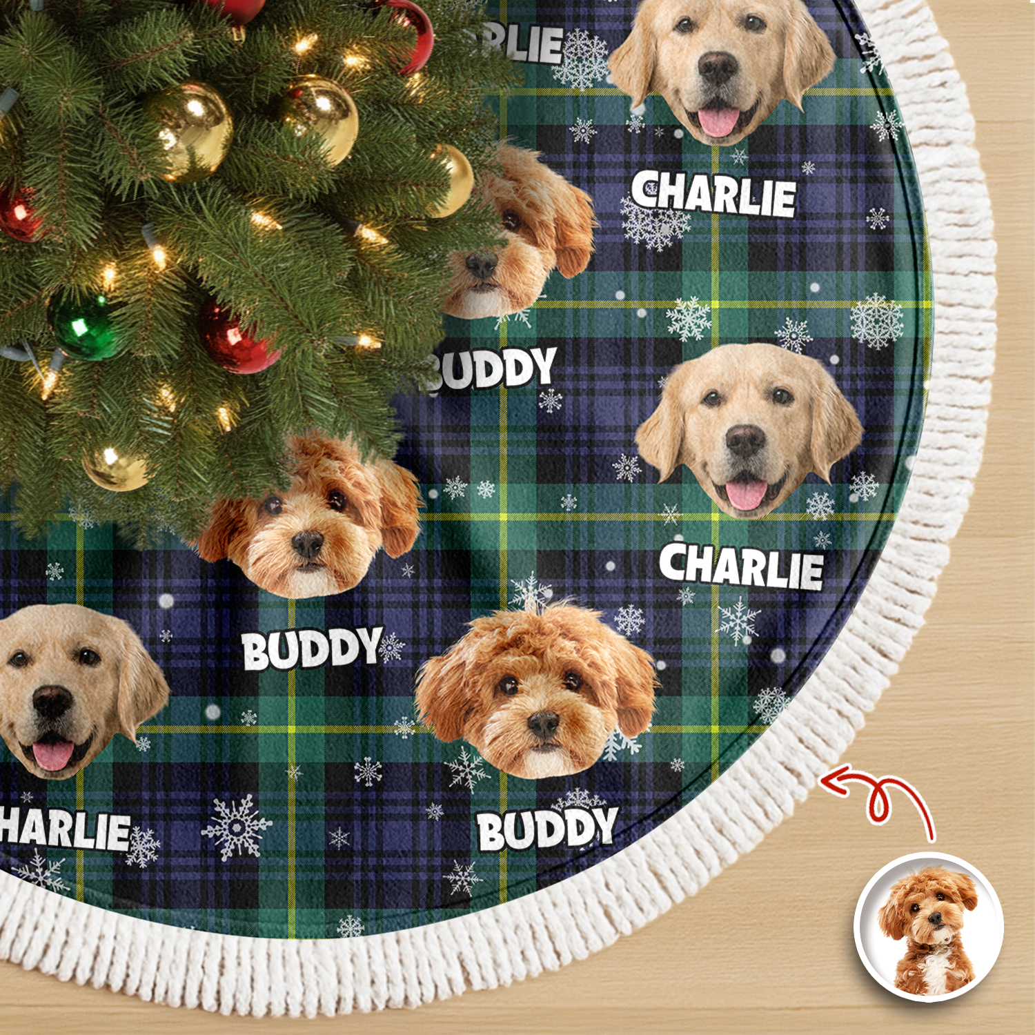 Custom Dog Photo Christmas Tree Skirt for Pet Lovers - Holiday Decor Doormat MagicInPrints