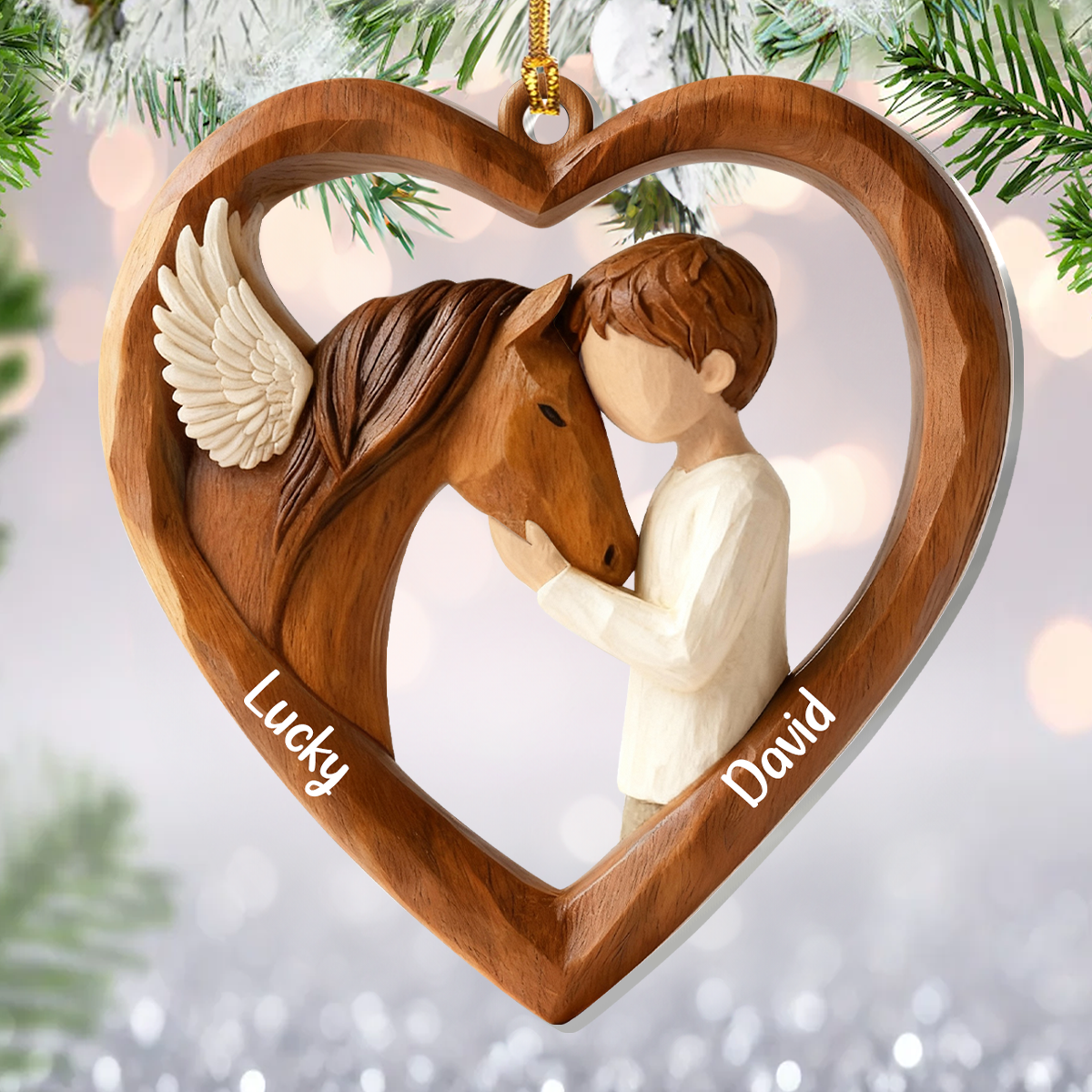 Personalized Heart-Shaped Wooden Ornament for Horse Lovers - Christmas Gift Ornament MagicInPrints
