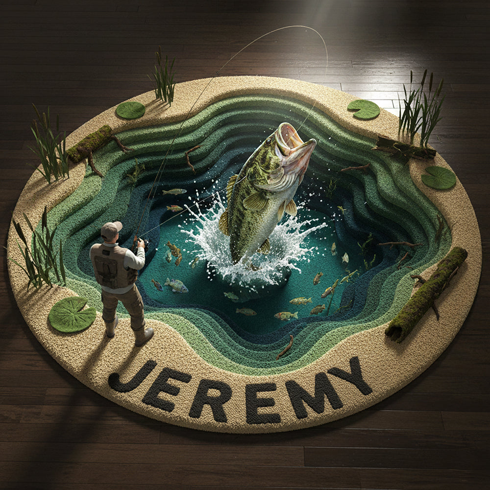 “Catch the Moment” - Personalized Fish Quilted Round Mat for Fishing Lovers Doormat MagicInPrints