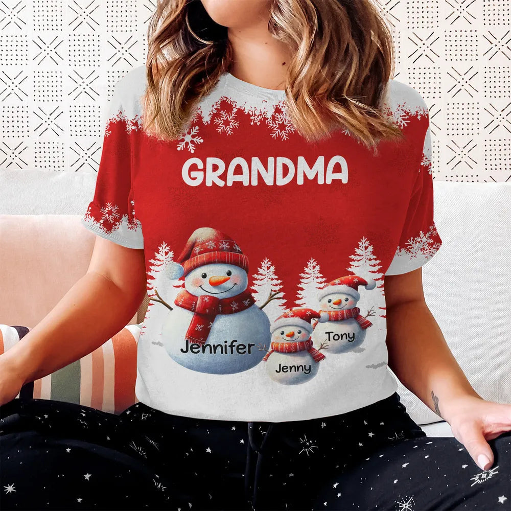 Personalized Grandma Christmas T-Shirt for Family - Snowman Design Cloth MagicInPrints