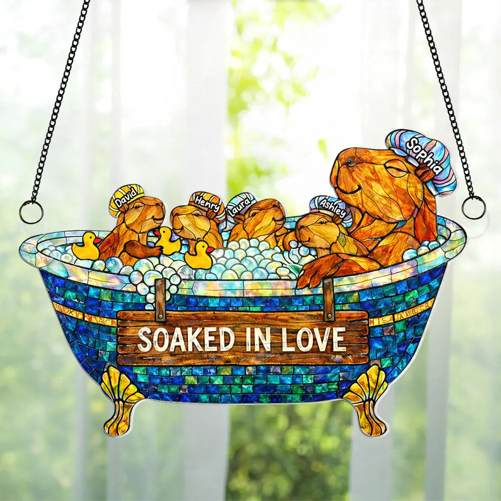 Personalized Capybara Family Sun Catcher - Soaked in Love for Home Decor Ornament MagicInPrints