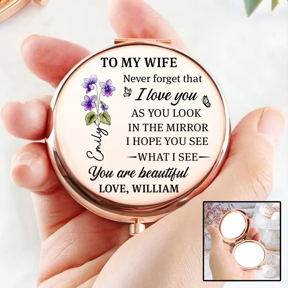 Personalized Compact Mirror for Wife - Sentimental Gift with Engraved Message Beauty Tools MagicInPrints