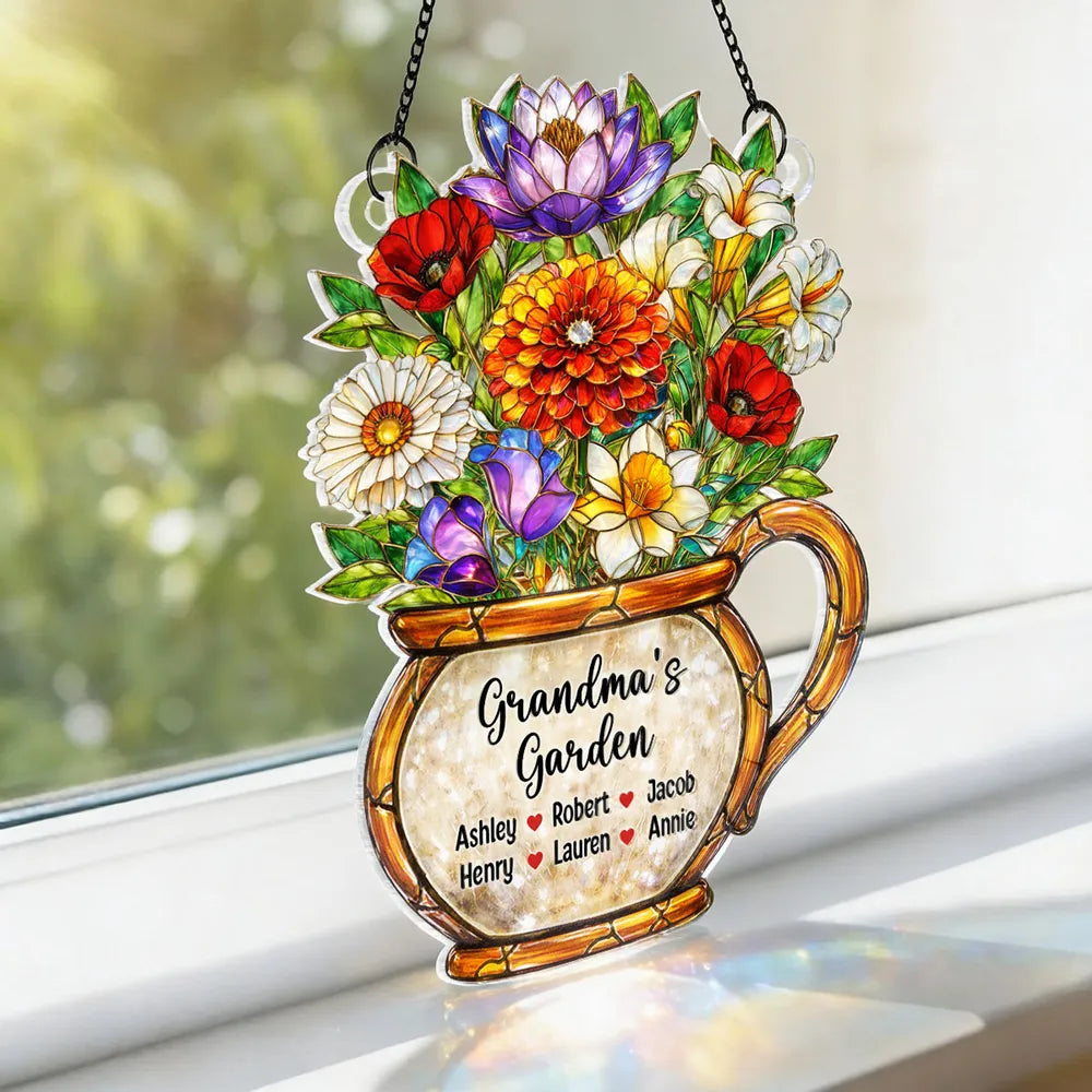 Personalized Stained Glass Floral Sun Catcher for Grandma - Custom Gift for Mother's Day Ornament MagicInPrints