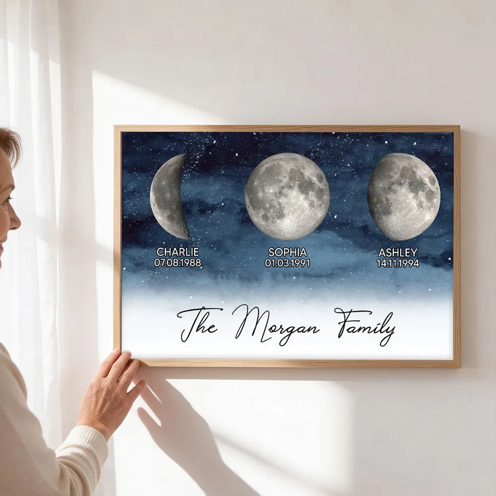 Personalized Moon Phase Family Canvas Print - Custom Birth Dates Wall Art Poster or Canvas MagicInPrints