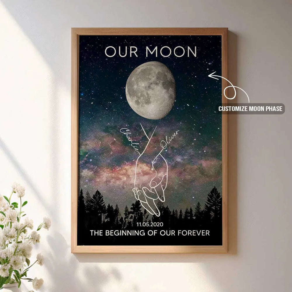 Personalized Couples Moon Phase Art Print - Romantic Anniversary Gift Poster or Canvas MagicInPrints
