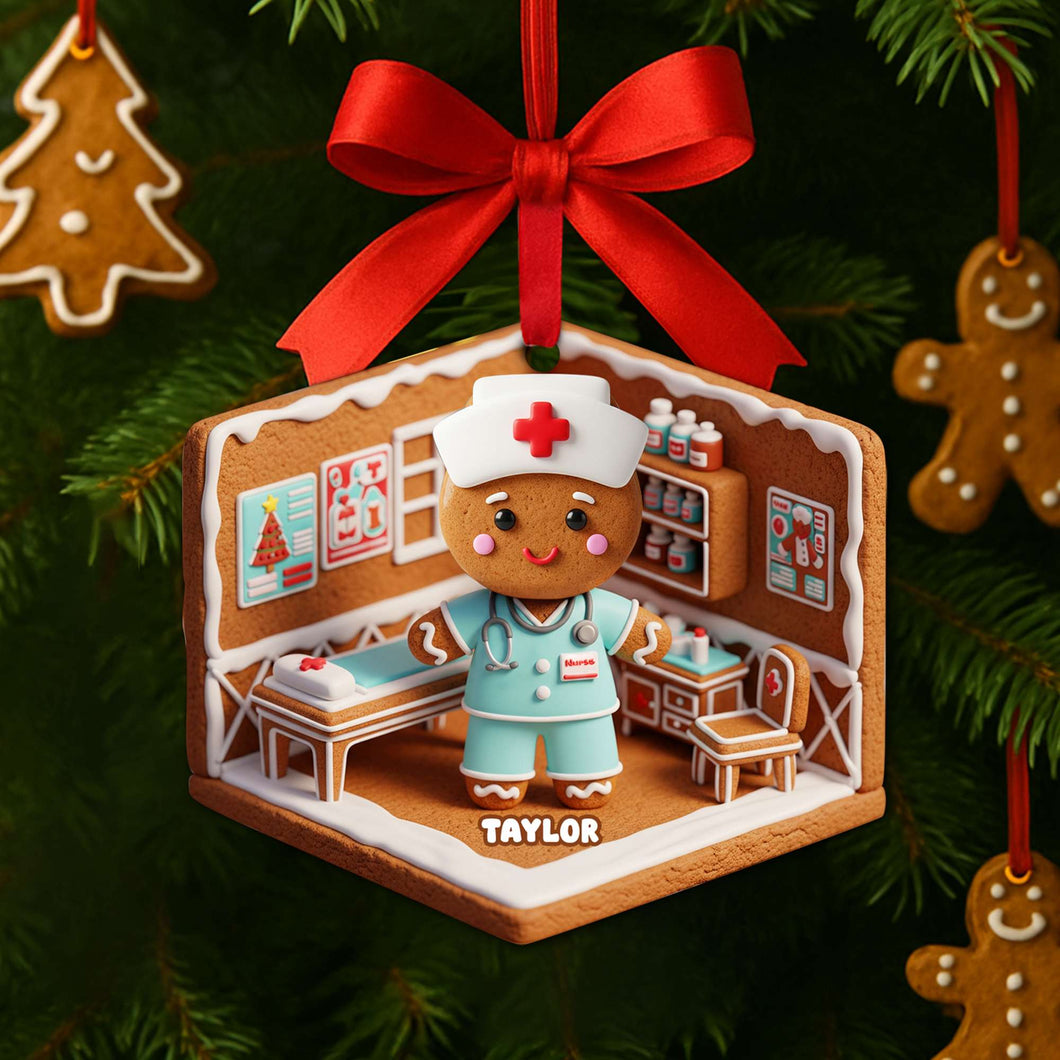 “Celebrate the Caring Spirit!” - Nurse Gingerbread Christmas Wood Ornament - Personalized Gift for Nurses Ornament MagicInPrints