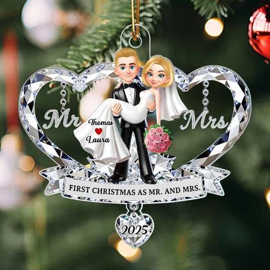 Personalized Wedding Ornament for Couples - First Christmas as Mr. and Mrs. 2025 Ornament MagicInPrints