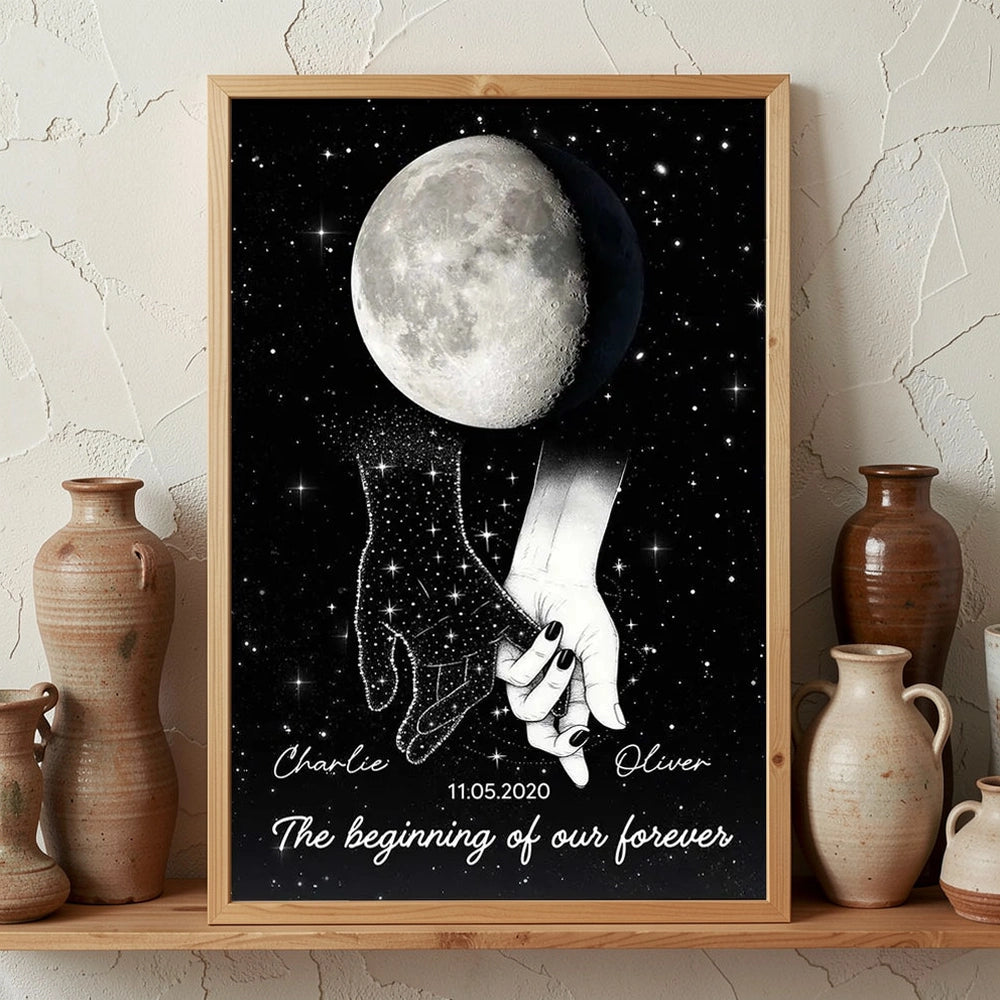 Personalized Romantic Wall Art for Couples - Moon and Stars Design Poster or Canvas MagicInPrints