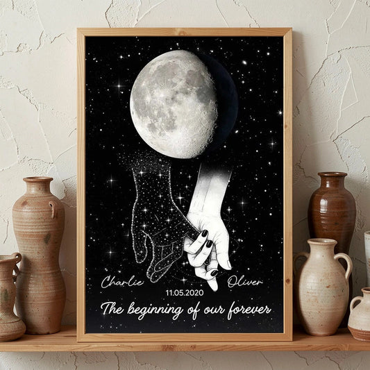 Personalized Romantic Wall Art for Couples - Moon and Stars Design Poster or Canvas MagicInPrints