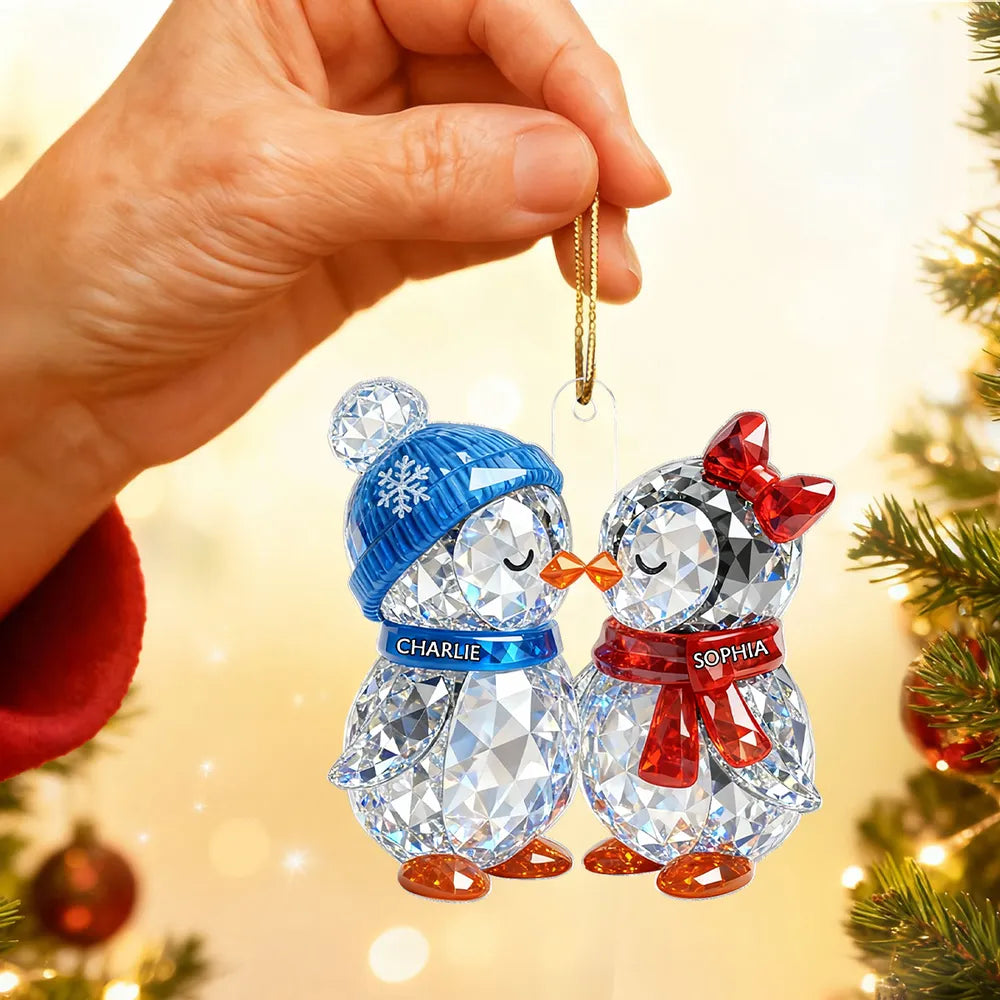 Personalized Crystal Penguin Couple Ornament for Christmas - Custom Names Ornament MagicInPrints