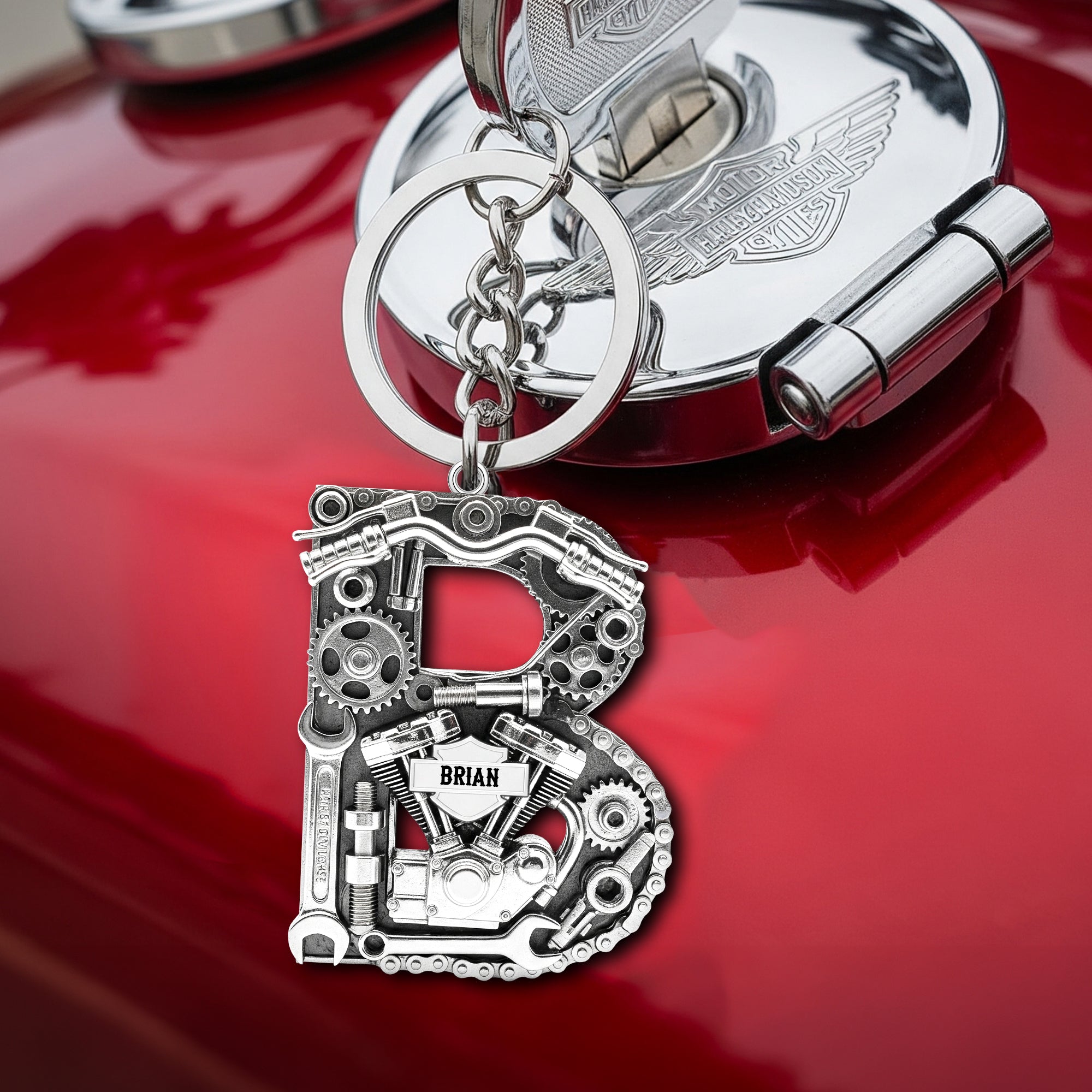 Ride with Passion: Motorcycle Mechanical Initial Keychain - Personalized Gifts for Bikers Keychains MagicInPrints