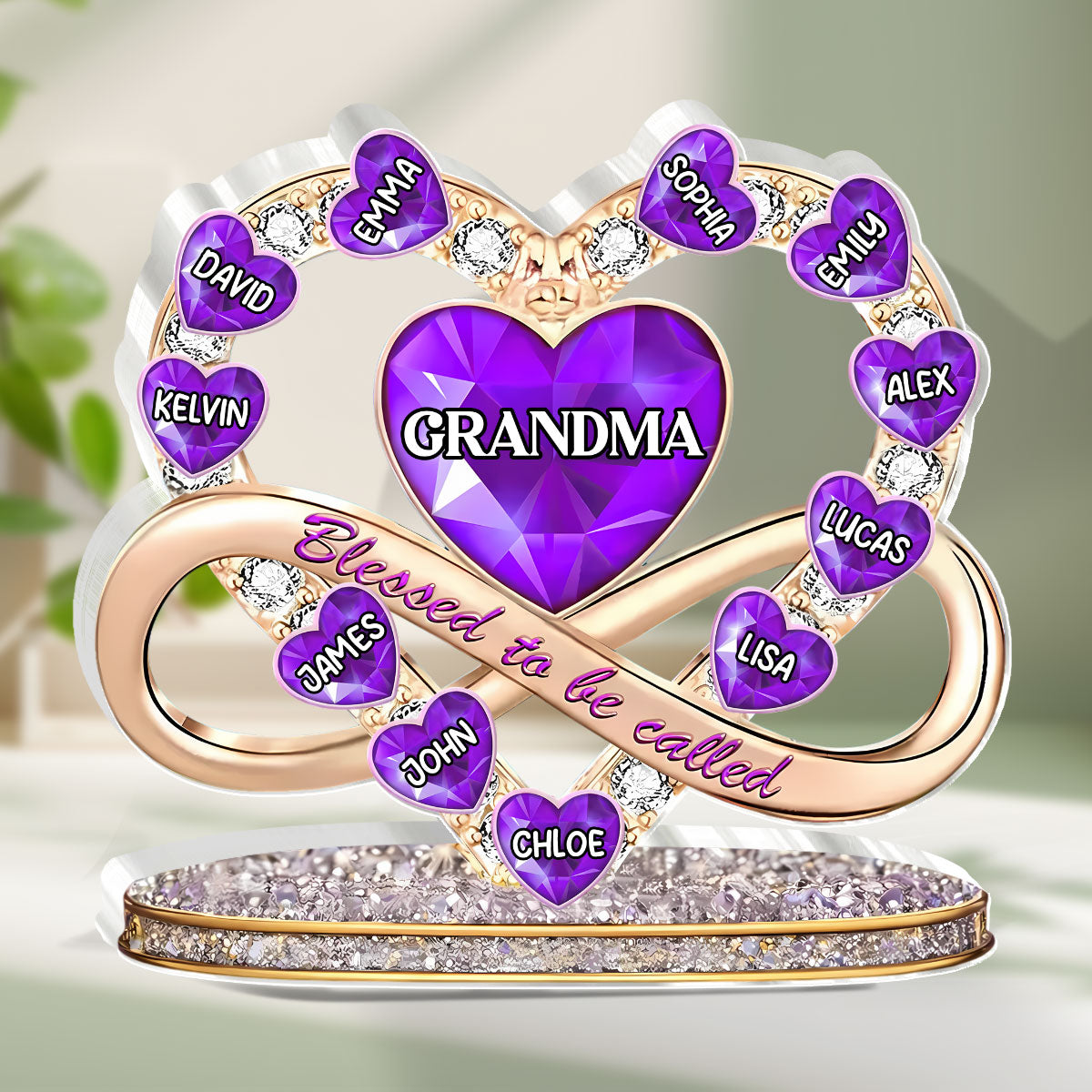 Personalized Heart-Shaped Crystal Ornament for Grandma - Sentimental Gift for Family Celebration Plaque MagicInPrints