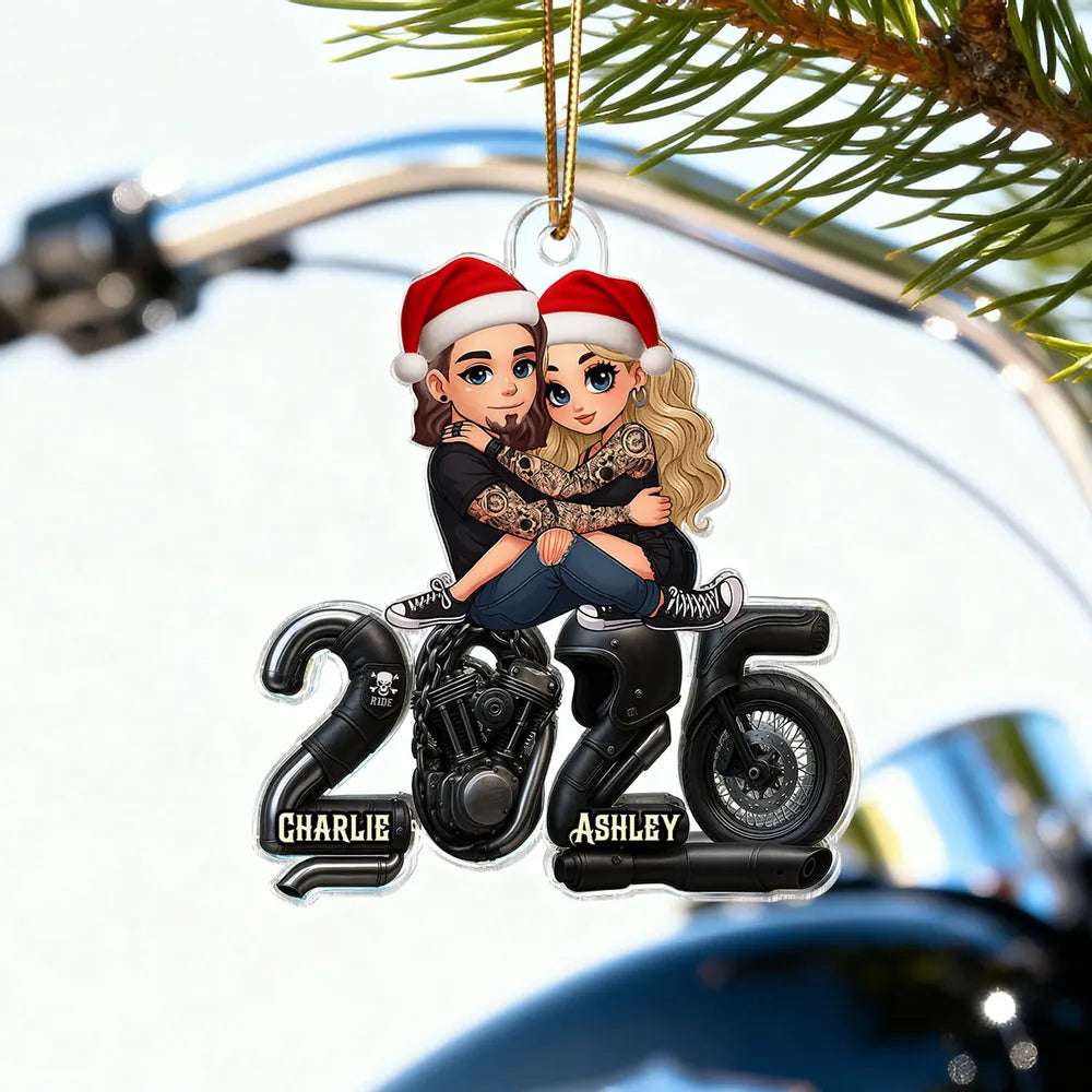 Custom Motorcycle Couple Ornament for Bikers - Personalized Gift Ornament MagicInPrints