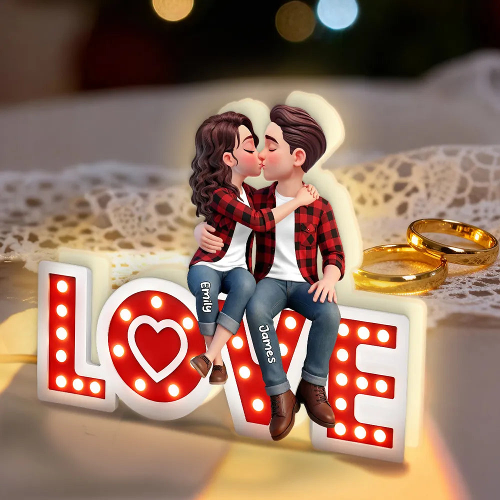 Personalized Couple Figurine Romantic LED Love Sign - Anniversary Gift Plaque MagicInPrints