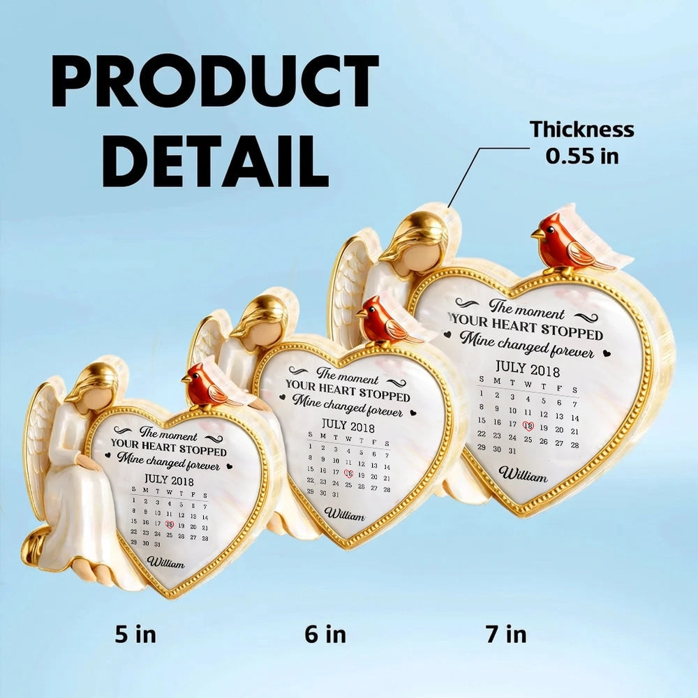 Personalized Memorial Angel Figurine with Heart Calendar - Bereavement Gift Plaque MagicInPrints