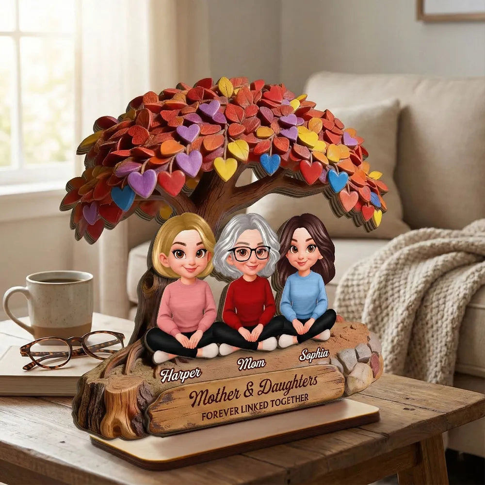 Personalized Mother & Daughters Figurine with Heart Tree - Sentimental Family Gift Plaque MagicInPrints