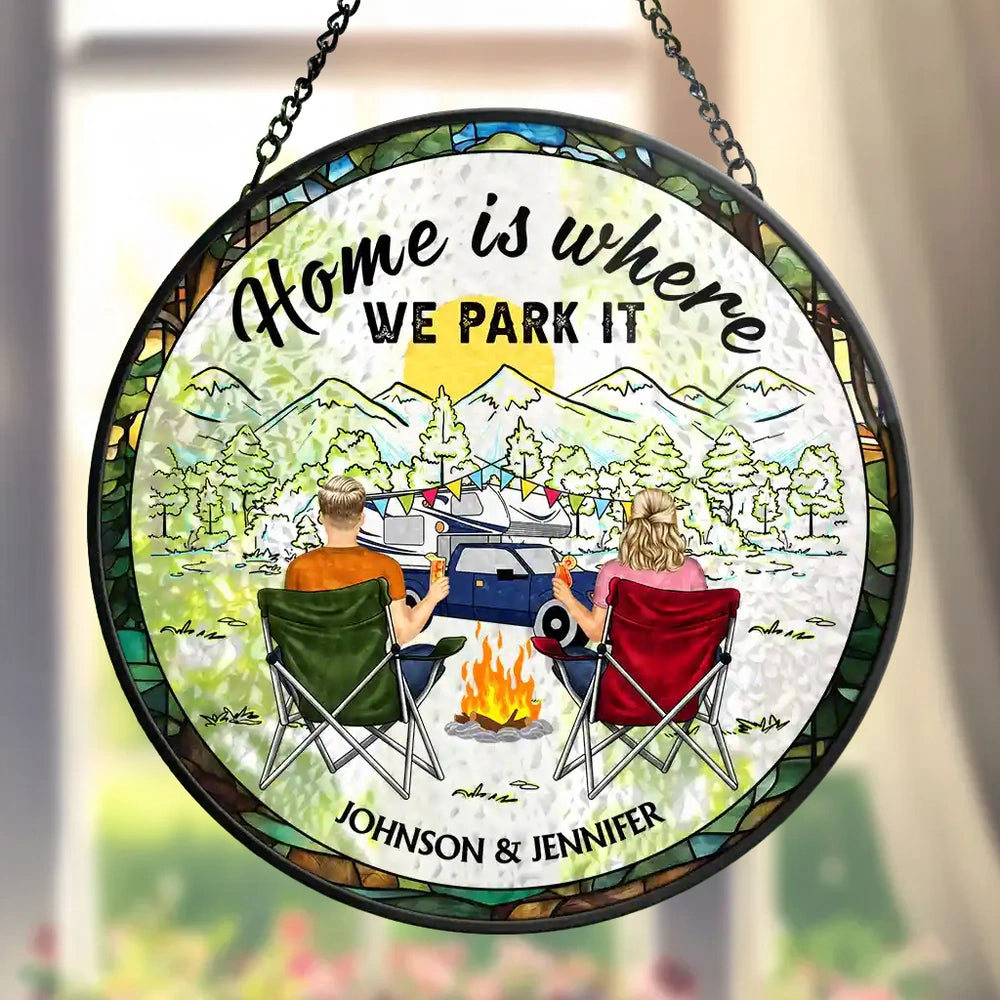Personalized Stained Glass Camper Ornament for Couples - Camping Decor Ornament MagicInPrints