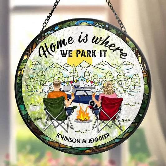 Personalized Stained Glass Camper Ornament for Couples - Camping Decor Ornament MagicInPrints