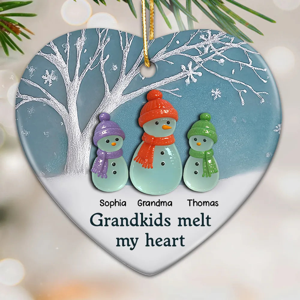 Personalized Heart Ornament for Grandparents with Snowman Family - Christmas Gift Ornament MagicInPrints