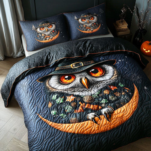 Embrace the Enchantment – Personalized 3-Piece Quilted Bedding Set – Gift for Owl Lovers Quilted Bedding Set V2 MagicInPrints