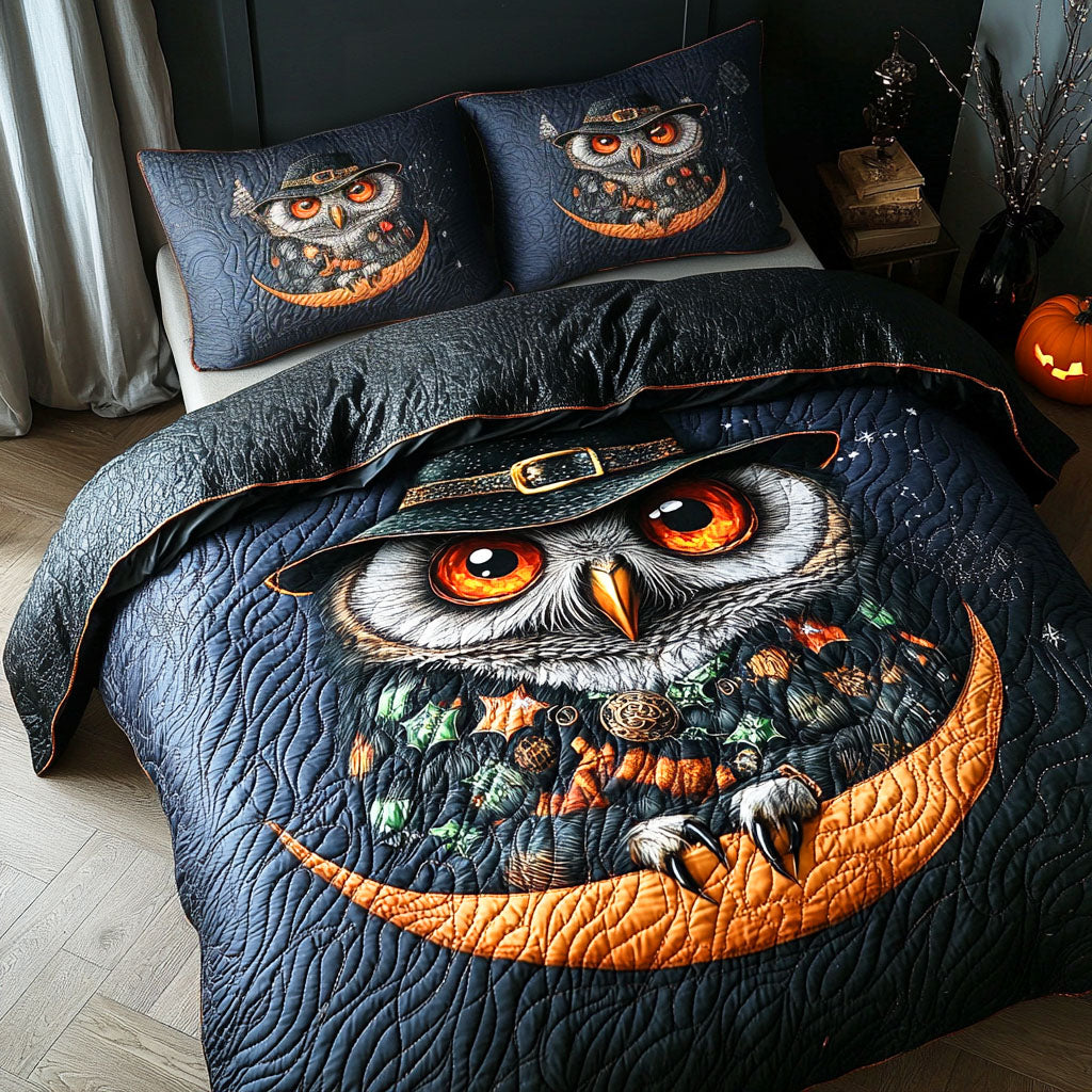 Embrace the Enchantment – Personalized 3-Piece Quilted Bedding Set – Gift for Owl Lovers Quilted Bedding Set V2 MagicInPrints
