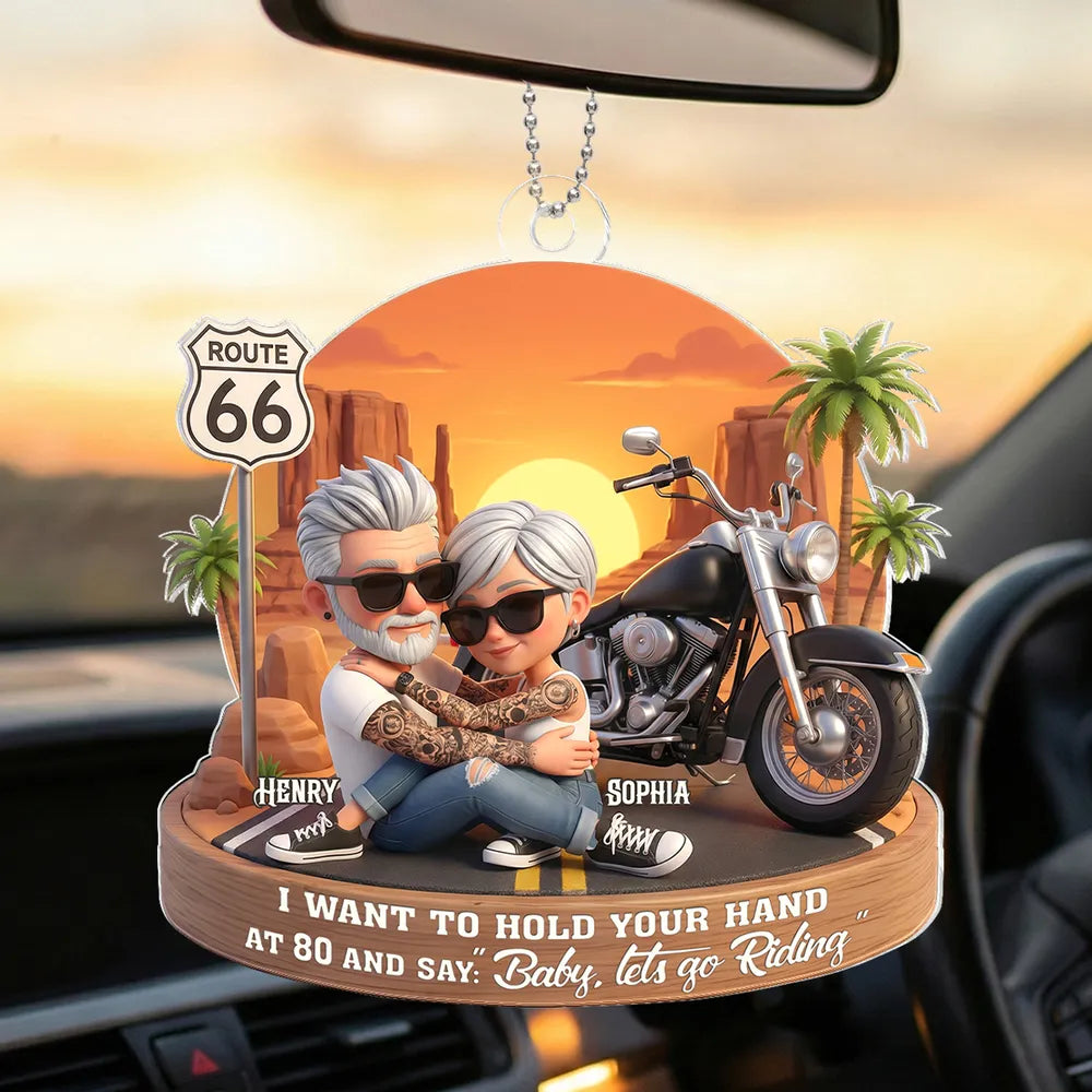 Personalized Motorcycle Couple Car Ornament for Seniors - Romantic Road Trip Gift Car Hanger MagicInPrints