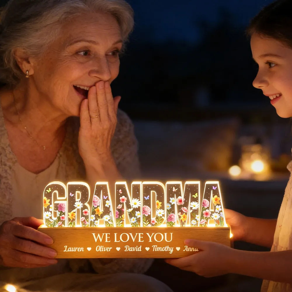Personalized LED Floral Grandma Sign for Family - Sentimental Gift Plaque MagicInPrints