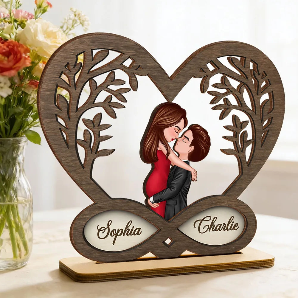 Personalized Wooden Heart Couple Figurine for Couples - Romantic Anniversary Gift Plaque MagicInPrints