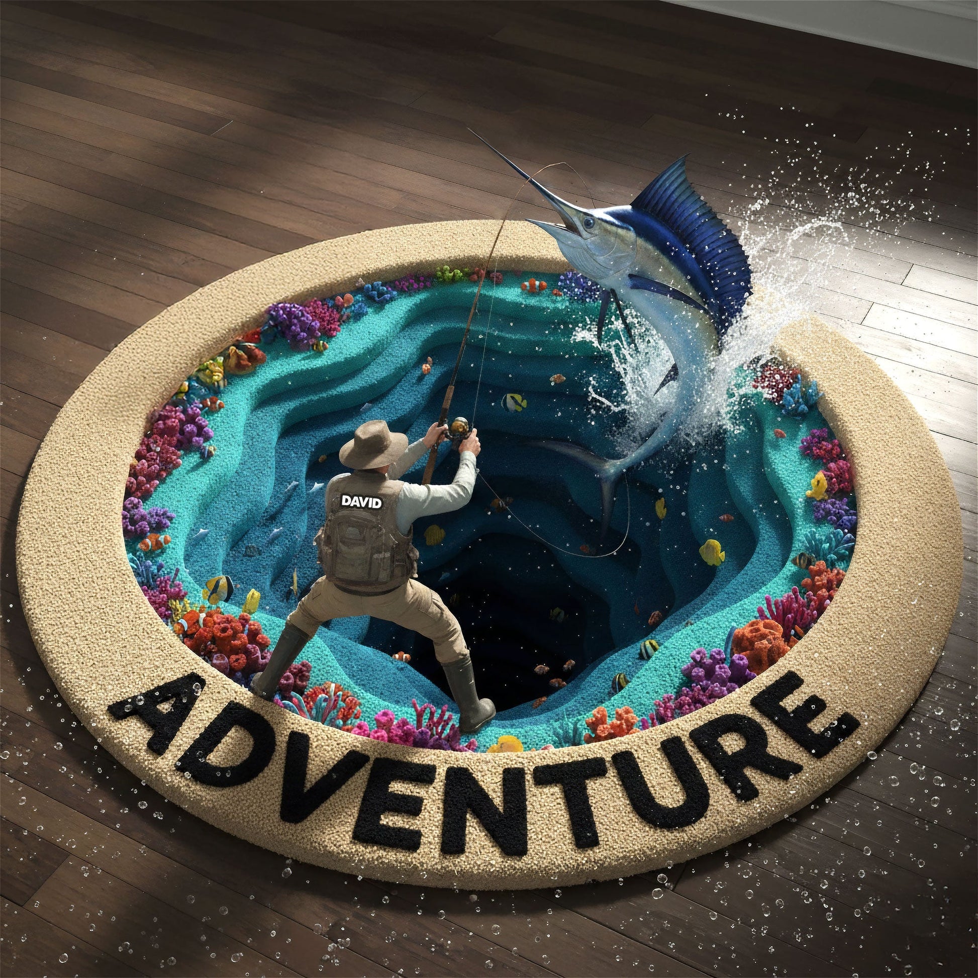 Adventure Awaits: Personalized Sea Fishing Quilted Round Mat - Perfect Gifts for Fishing Enthusiasts Doormat MagicInPrints