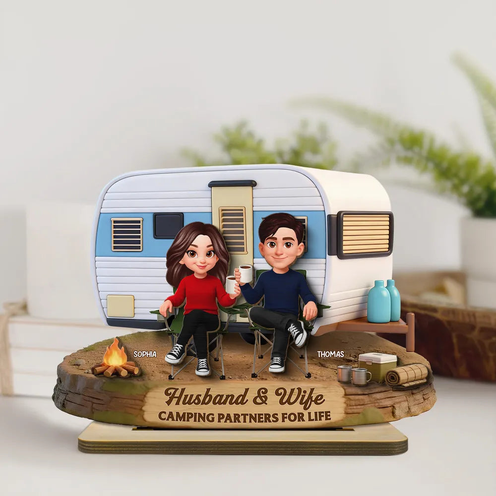 Custom Couple Figurine Camping Partners - Husband & Wife Gift Plaque MagicInPrints