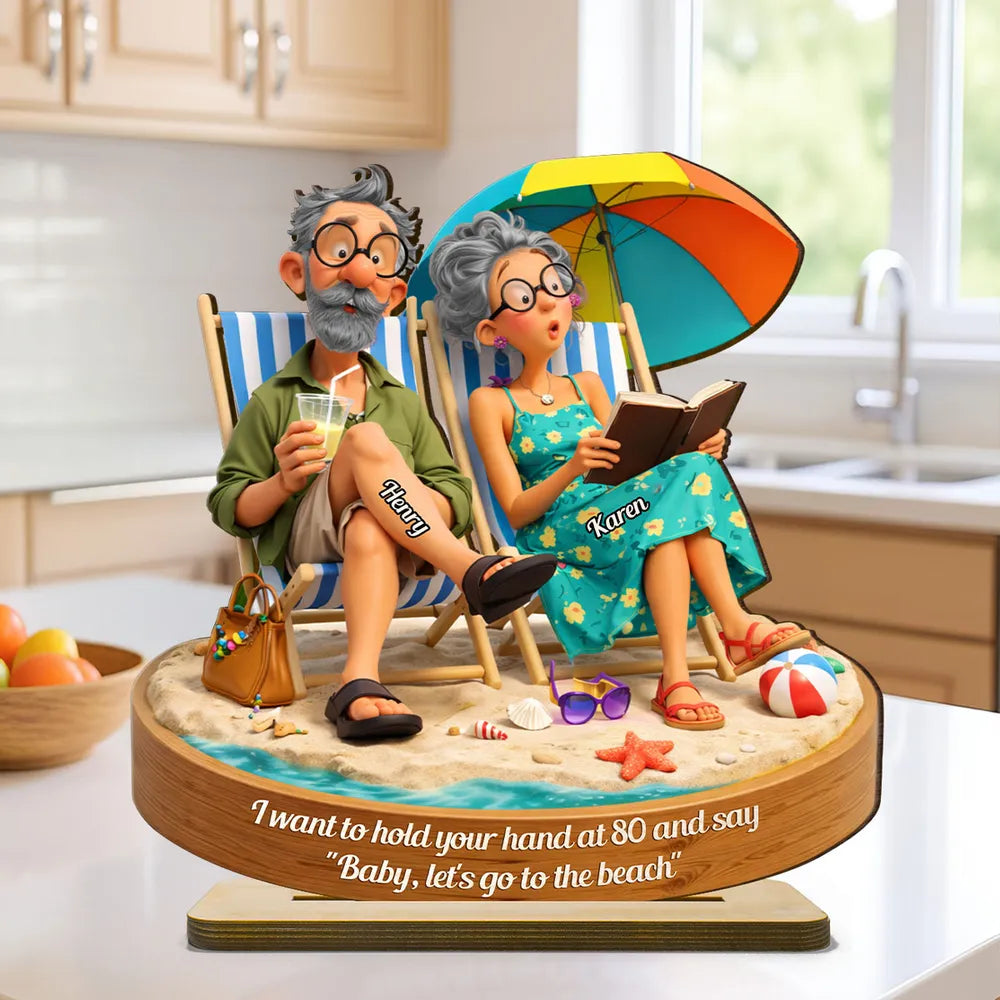 Personalized Elderly Couple Beach Scene Figurine - Anniversary Gift Plaque MagicInPrints
