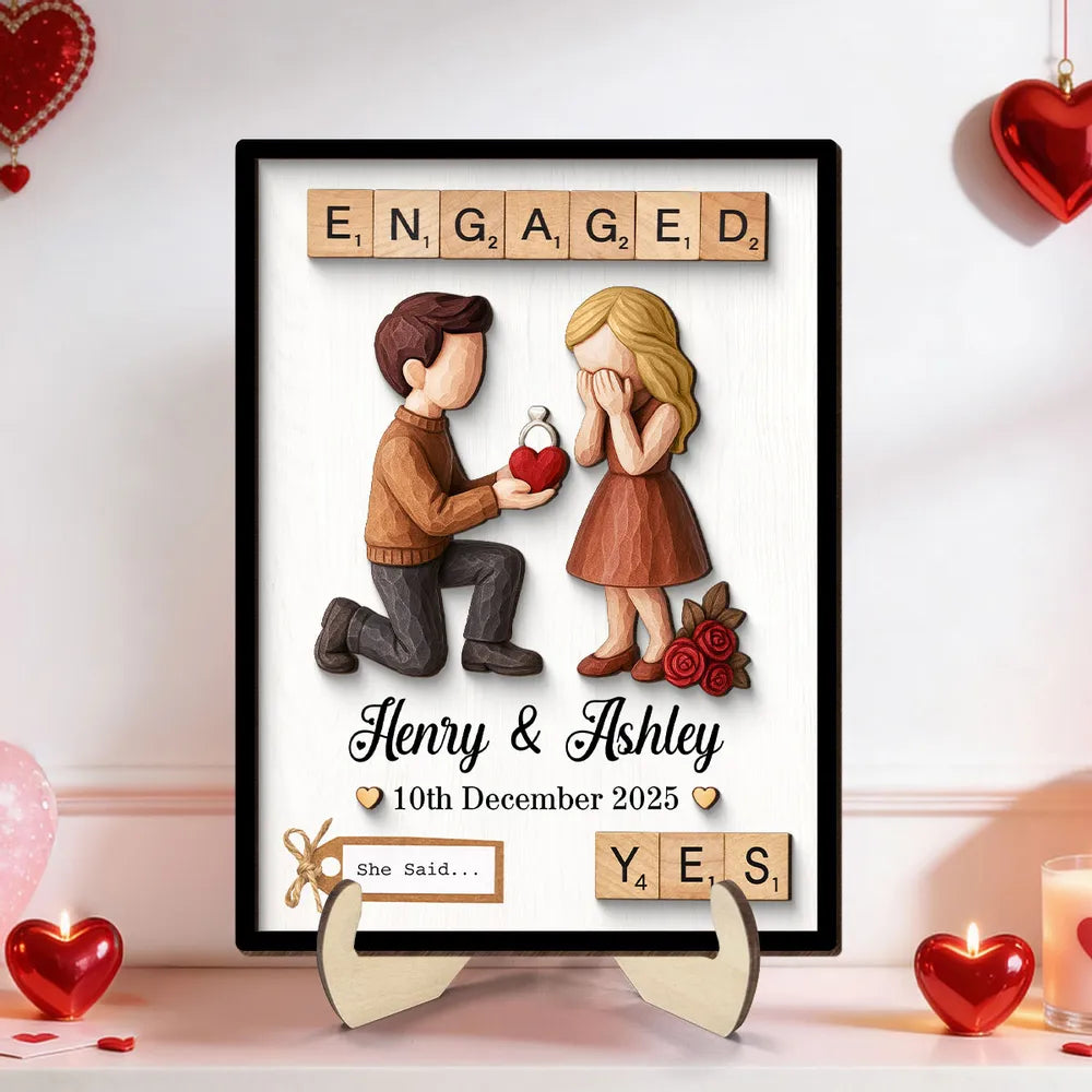 Personalized Engagement Keepsake Frame for Couples - Romantic Proposal Gift Plaque MagicInPrints