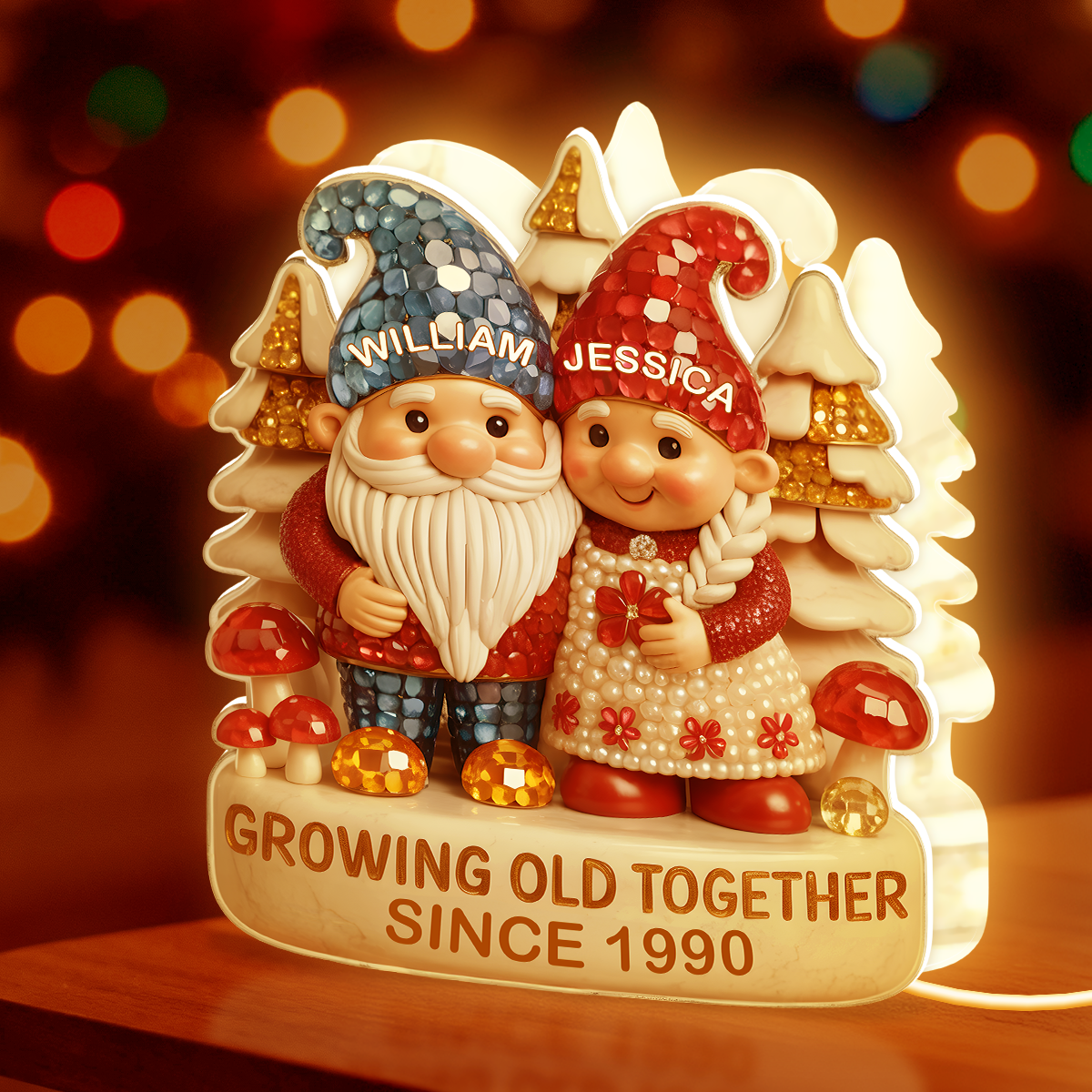 Personalized Gnome Couple Lamp for Couples - Anniversary Gift Plaque MagicInPrints