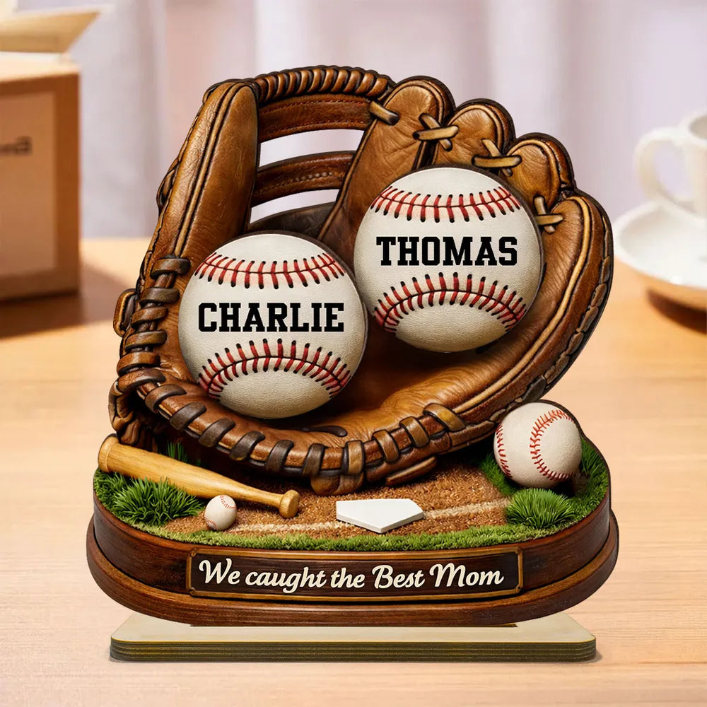 Personalized Baseball Display for Mom - Custom Names Glove Keepsake Plaque MagicInPrints
