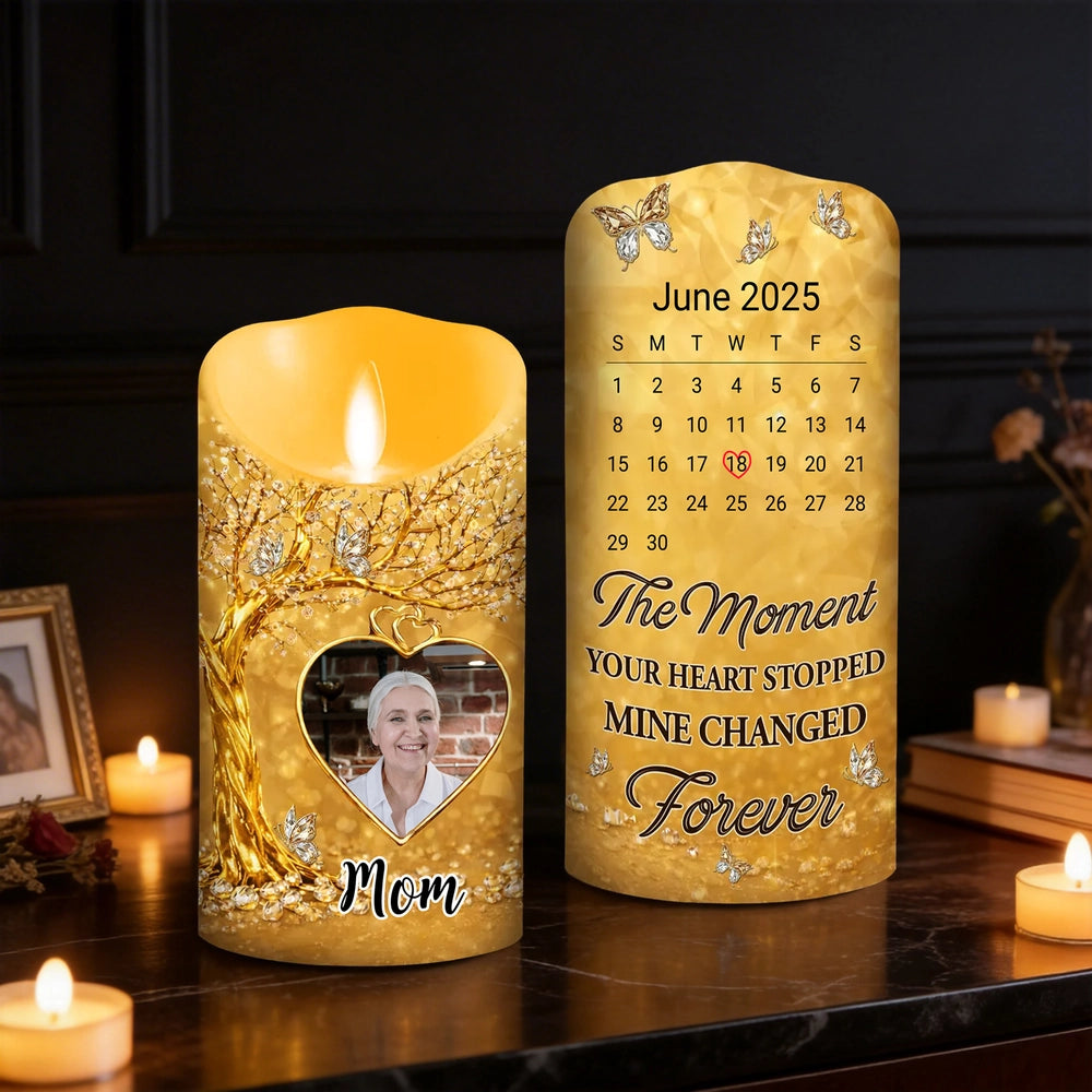 Personalized Memorial LED Candle for Mom with Photo and Date - Sentimental Keepsake Lamp MagicInPrints