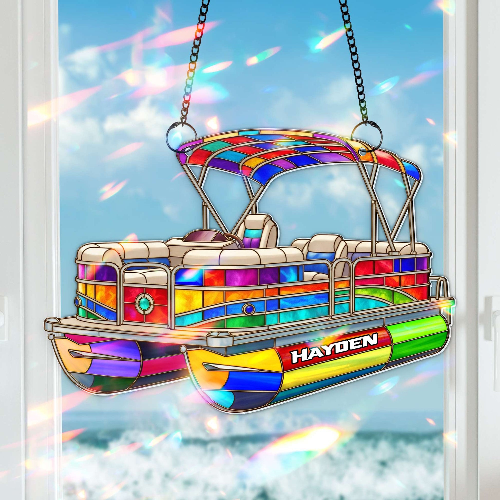 Colorful Pontoon Boat Suncatcher - Personalized Christmas Gifts For Pontoon Lovers Ornament MagicInPrints