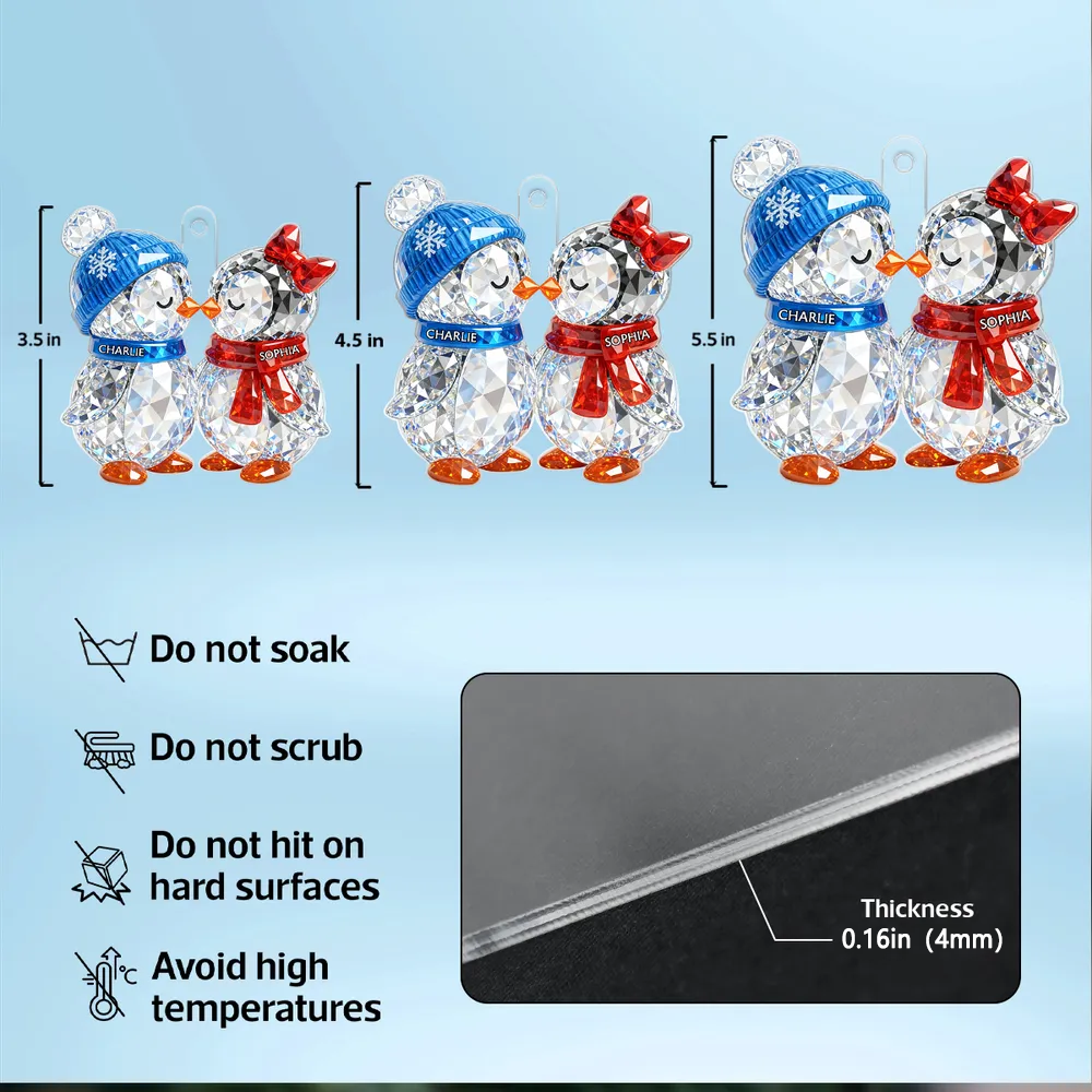 Personalized Crystal Penguin Couple Ornament for Christmas - Custom Names Ornament MagicInPrints