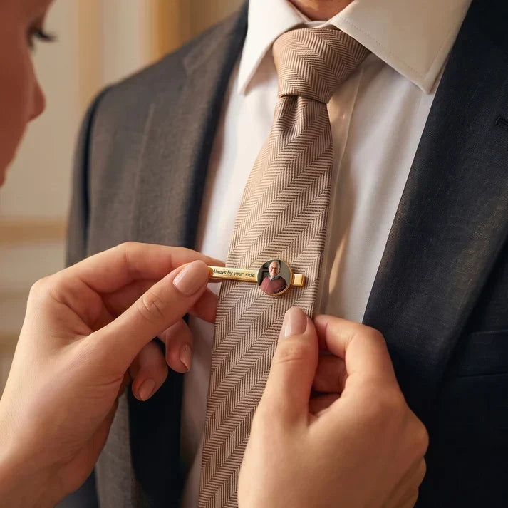 Personalized Stainless Steel Tie Clip with Memorial Portrait Gift for Groom, Wedding Remembrance