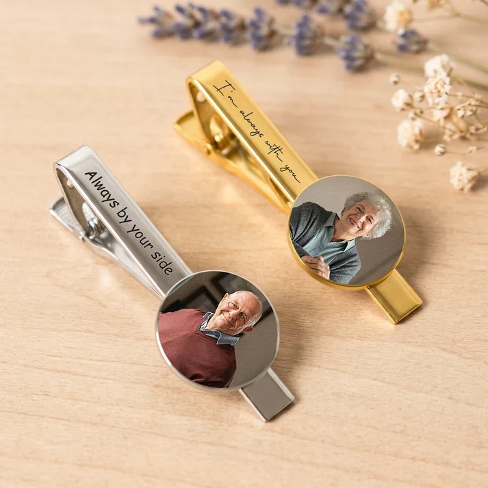 Personalized Stainless Steel Tie Clip with Memorial Portrait Gift for Groom, Wedding Remembrance