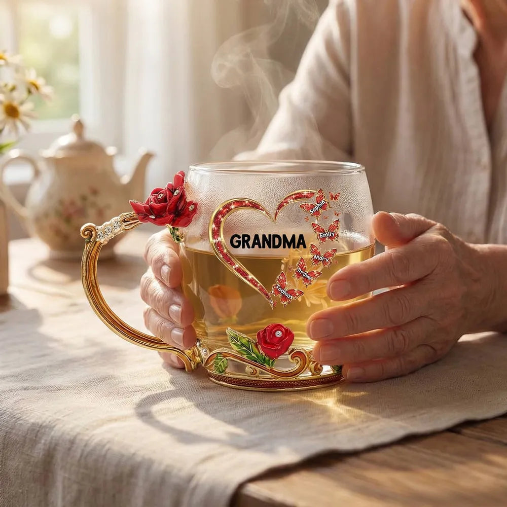 Personalized Glass Tea Mug for Grandma with Floral Design - Mother's Day Gift Cup MagicInPrints