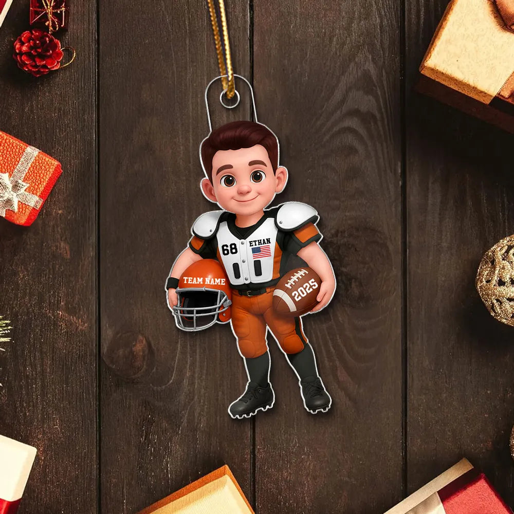 Personalized Football Player Christmas Ornament for Kids - Custom Name and Year Ornament MagicInPrints