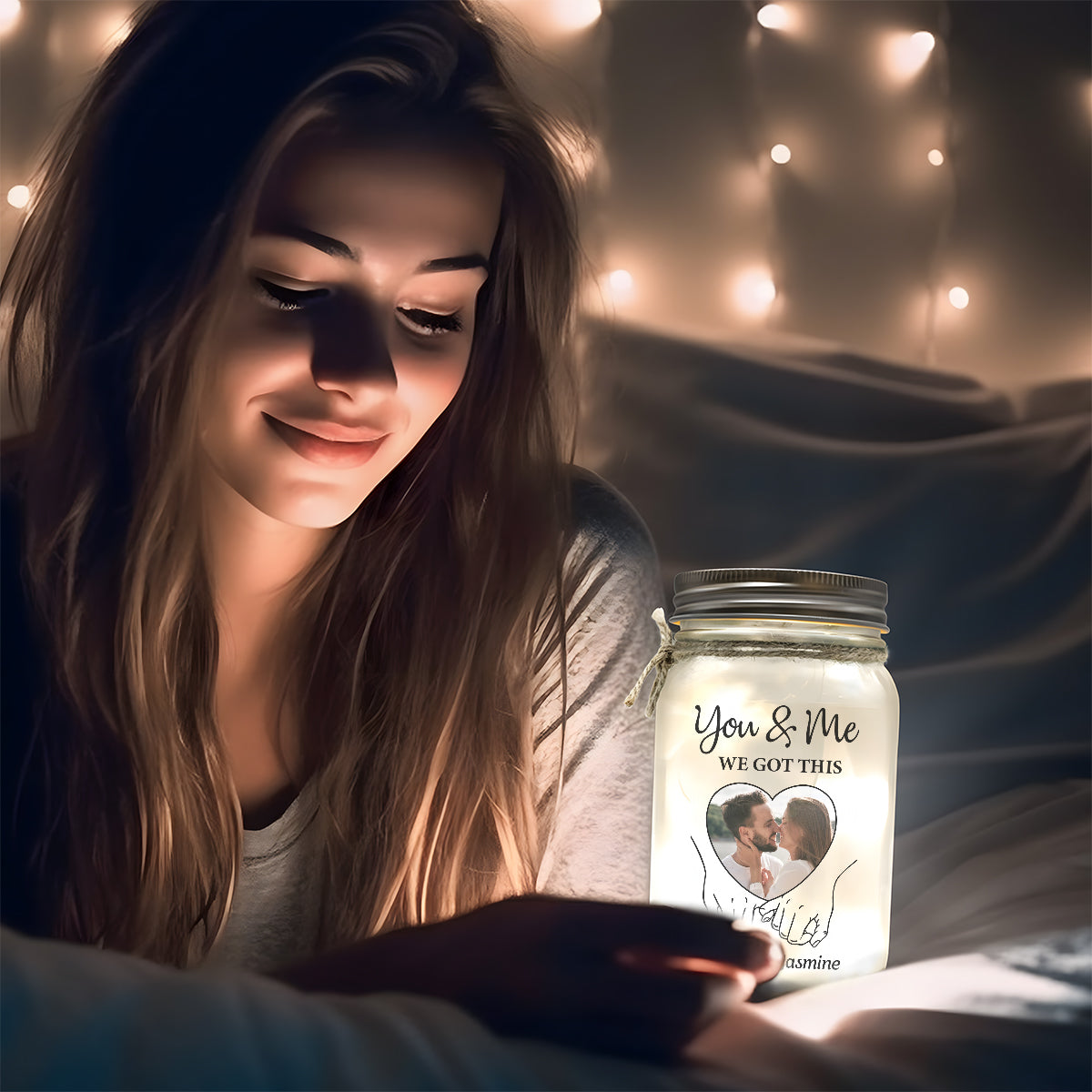 Personalized Photo LED Mason Jar for Couples - Romantic Gift Lamp MagicInPrints
