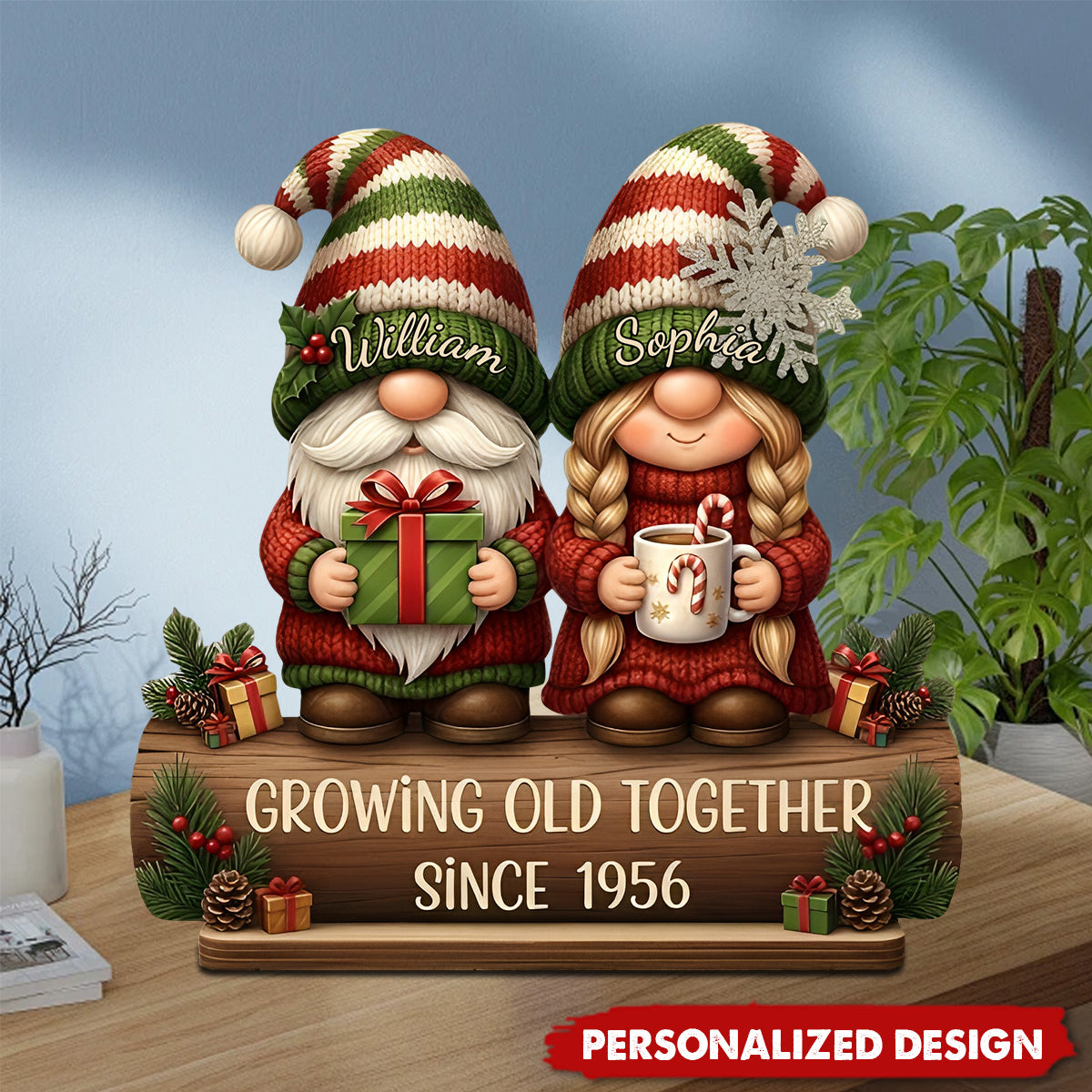 Personalized Christmas Gnome Couple Figurine for Couples - Anniversary Gift Plaque MagicInPrints