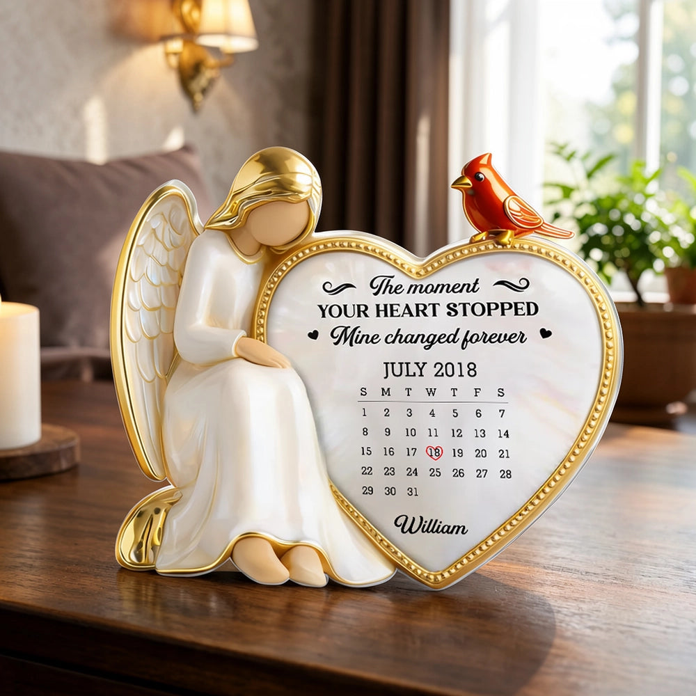 Personalized Memorial Angel Figurine with Heart Calendar - Bereavement Gift Plaque MagicInPrints