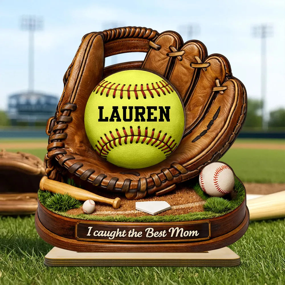 Personalized Baseball Display for Mom - Custom Names Glove Keepsake Plaque MagicInPrints