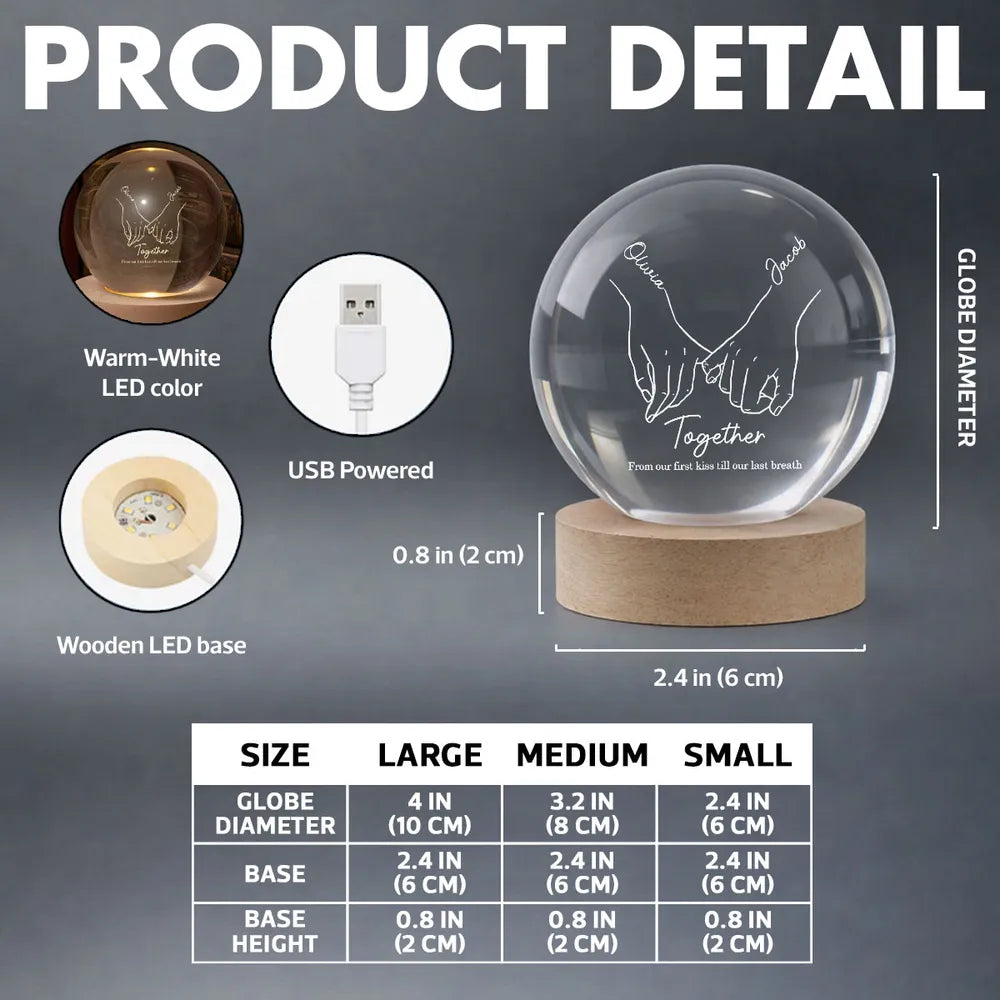 Personalized LED Crystal Ball Lamp for Couples with Hand Holding Design - Romantic Gift Lamp MagicInPrints