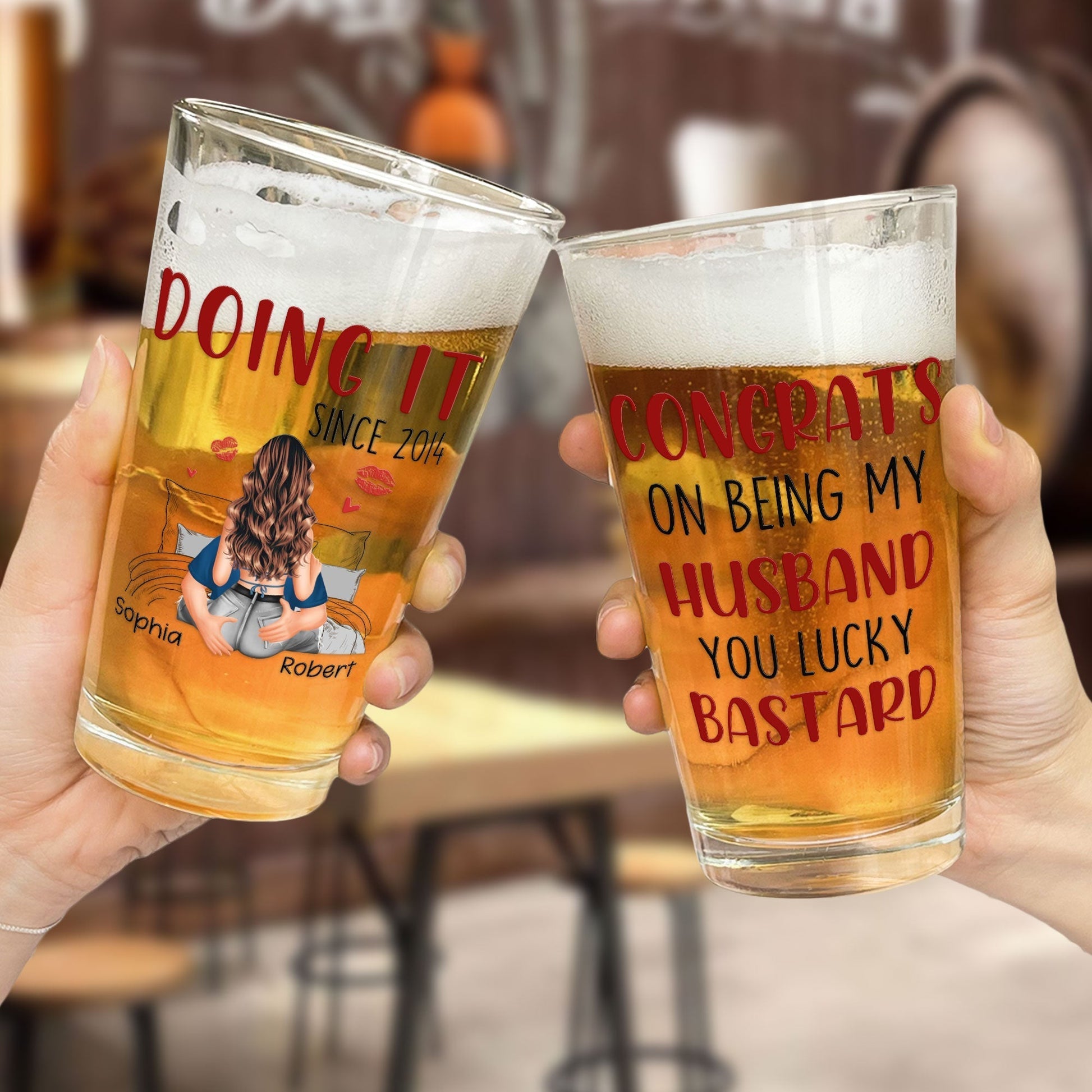 Personalized Funny Beer Glass Set for Couples - Anniversary Gift Cup MagicInPrints