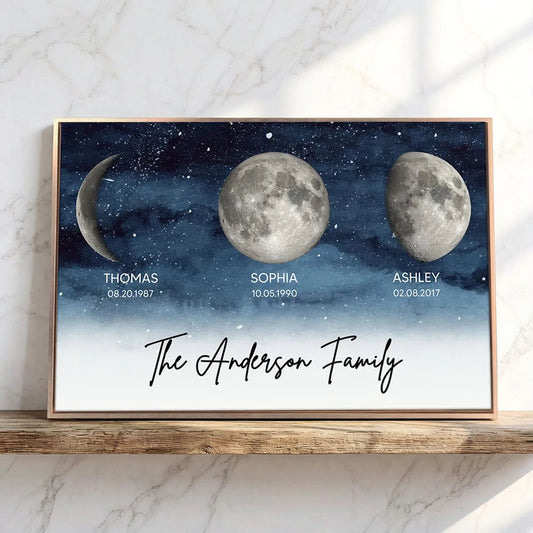 Personalized Moon Phase Family Print for Home Decor - Anniversary or Birthday Gift Poster or Canvas MagicInPrints